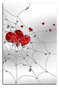 Obraz na plátně - Srdce v stříbrné pavučině - obdélník 778A (120x80 cm)