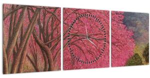 Obraz rozkvetlých stromů (s hodinami) (90x30 cm)