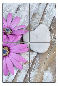 Obraz na plátně - Květy a kamenné srdce - obdélník 783D (90x60 cm)
