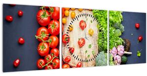 Obraz - Stůl plný zeleniny (s hodinami) (90x30 cm)