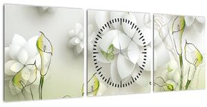 Obraz s květy (s hodinami) (90x30 cm)