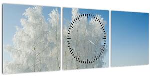 Obraz zasněžené krajiny (s hodinami) (90x30 cm)