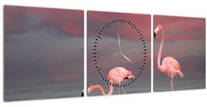 Obraz plameňáků (s hodinami) (90x30 cm)