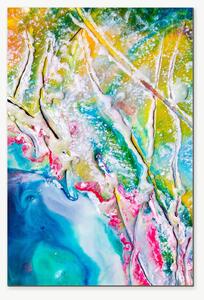 Abstraktní proudění tyrkysu a zlata – Jednodílný obraz, 40 × 60 cm