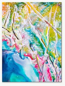 Abstraktní proudění tyrkysu a zlata – Jednodílný obraz, 30 × 40 cm