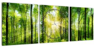 Obraz - Svítání v lese (s hodinami) (90x30 cm)