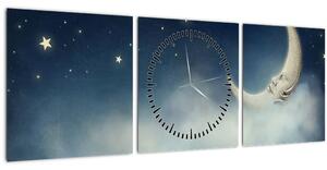 Obraz - Měsíc s hvězdami (s hodinami) (90x30 cm)