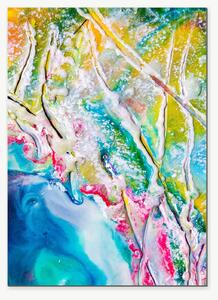 Abstraktní proudění tyrkysu a zlata – Jednodílný obraz, 50 × 70 cm