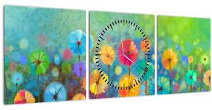 Obraz - Abstraktní květiny (s hodinami) (90x30 cm)