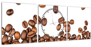 Obraz - Kávová zrna (s hodinami) (90x30 cm)
