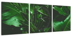 Obraz - Palmové listy (s hodinami) (90x30 cm)