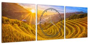 Obraz - Rýžové terasy ve Vietnamu (s hodinami) (90x30 cm)