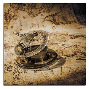 Obraz na plátně - Kompas na mapě antického světa - čtverec 3999FA (50x50 cm)
