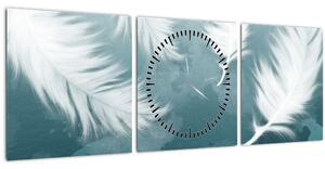 Obraz - Bílá peříčka (s hodinami) (90x30 cm)