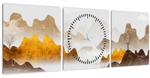 Obraz - Hory v mlze (s hodinami) (90x30 cm)