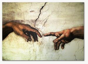 Dotek dvou rukou ve stylu renesanční fresky – Jednodílný obraz, 70 × 50 cm