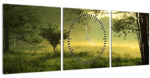 Obraz - Probouzející se les (s hodinami) (90x30 cm)