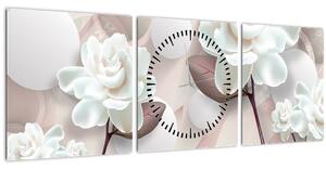 Obraz - Květý růží (s hodinami) (90x30 cm)