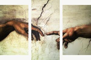 Dotek dvou rukou ve stylu renesanční fresky – Třídílný obraz B, 90 × 60 cm