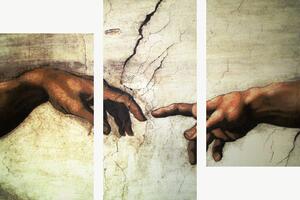 Dotek dvou rukou ve stylu renesanční fresky – Třídílný obraz C, 90 × 60 cm
