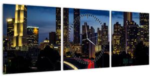 Obraz - Noční město (s hodinami) (90x30 cm)