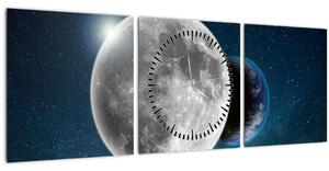 Obraz - Země v zákrytu Měsíce (s hodinami) (90x30 cm)