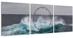 Obraz - Vlny v oceánu (s hodinami) (90x30 cm)