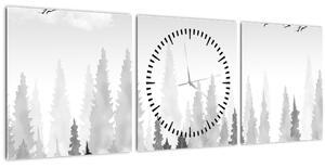 Obraz - Vrcholky lesů (s hodinami) (90x30 cm)