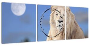 Obraz - Bílý lev (s hodinami) (90x30 cm)