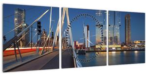 Obraz - Stmívání v Rotterdamu, Holandsko (s hodinami) (90x30 cm)