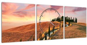 Obraz - Dům na kopci, Toskánsko, Itálie (s hodinami) (90x30 cm)