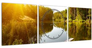 Obraz - Jezero u lesa (s hodinami) (90x30 cm)