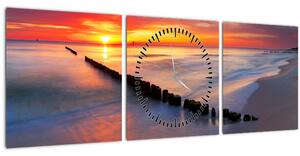 Obraz - Západ slunce, Baltské moře, Polsko (s hodinami) (90x30 cm)