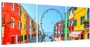 Obraz - Ostrov Burano, Benátky, Itálie (s hodinami) (90x30 cm)