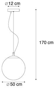 Moderní závěsná lampa mosazná s kouřovým sklem 50 cm - kulička