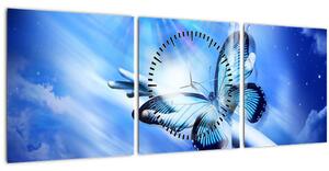 Obraz - Motýl, symbol naděje (s hodinami) (90x30 cm)