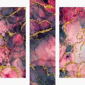 Abstraktní mramor v růžové a zlaté – Třídílný obraz B, 60 × 60 cm