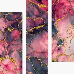 Abstraktní mramor v růžové a zlaté – Třídílný obraz C, 60 × 60 cm