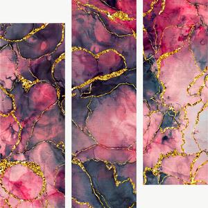 Abstraktní mramor v růžové a zlaté – Třídílný obraz C, 90 × 90 cm