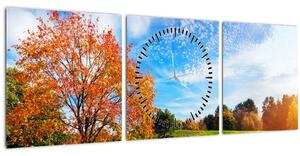 Obraz - Podzimní krajina (s hodinami) (90x30 cm)