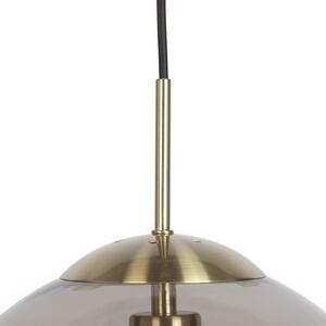 Moderní závěsná lampa mosazná s kouřovým sklem 30 cm - Koule