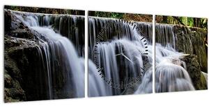 Obraz vodopádů v džungli (s hodinami) (90x30 cm)