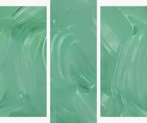 Abstraktní tahy v mátově zelené – Třídílný obraz B, 120 × 100 cm