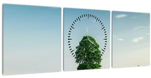 Obraz stromu uprostřed louky (s hodinami) (90x30 cm)