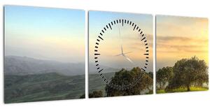 Obraz - Výhled z kopce (s hodinami) (90x30 cm)