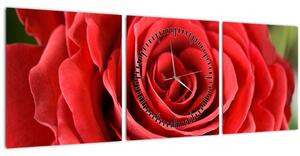 Obraz květu růže (s hodinami) (90x30 cm)