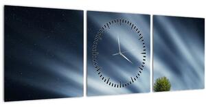 Obraz polární záře nad vřesovištěm (s hodinami) (90x30 cm)