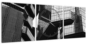 Obraz skleněných budov (s hodinami) (90x30 cm)