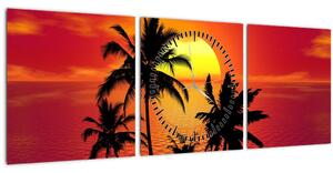 Obraz siluety ostrova s palmami (s hodinami) (90x30 cm)