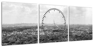 Obraz - Střechy domů v Paříži (s hodinami) (90x30 cm)